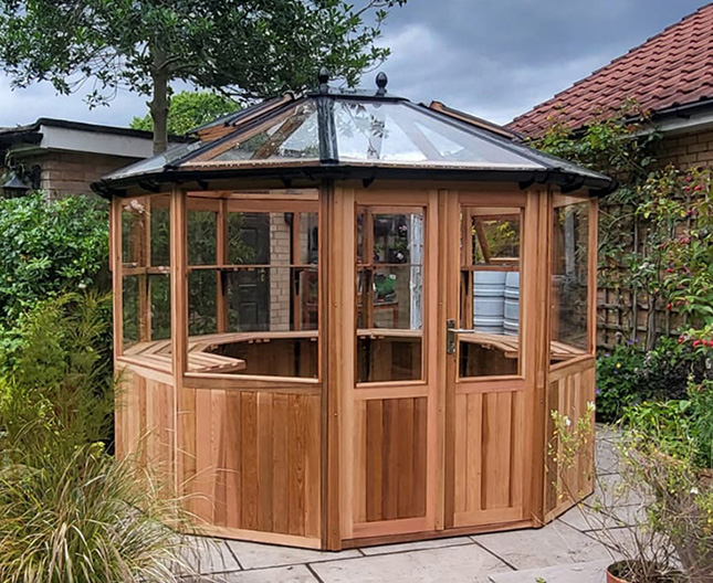 Decagonal Cedar Greenhouse 10ft6 x 8ft6 wooden greenhouse for shaped round building